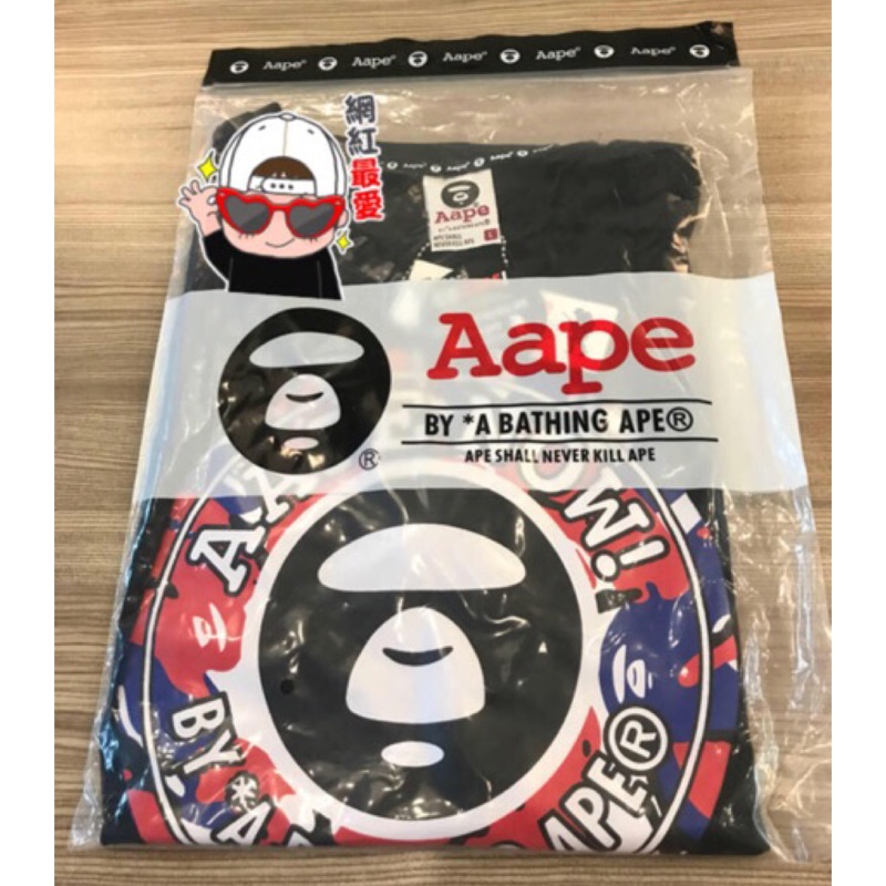 Tw&amp;211特價爆款ape猿人頭aape經典Logo短袖T恤圓領男女同款（黒色L號）