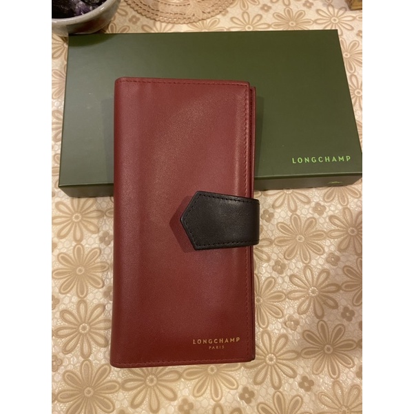 Longchamp 紅藍撞色小羊皮薄長夾 vintage