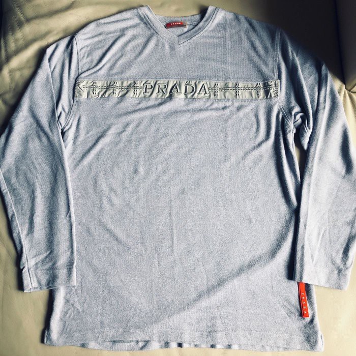 保證正品 Prada 藍紫色 棉和cashmere 混合 長袖T恤 長T size L