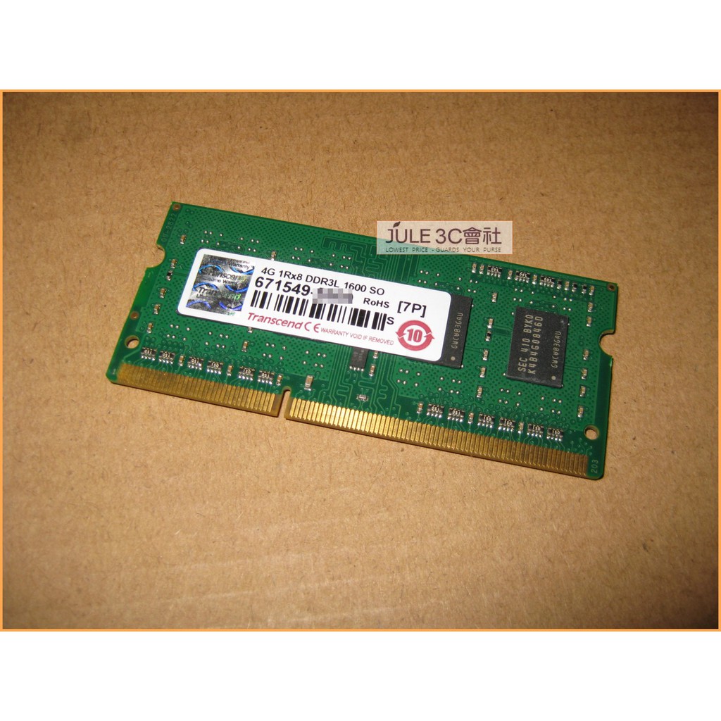 JULE 3C會社-正 創見 DDR3L 1600 4G TS512MSK64W6H/低電壓/1.35V/筆記型 記憶體