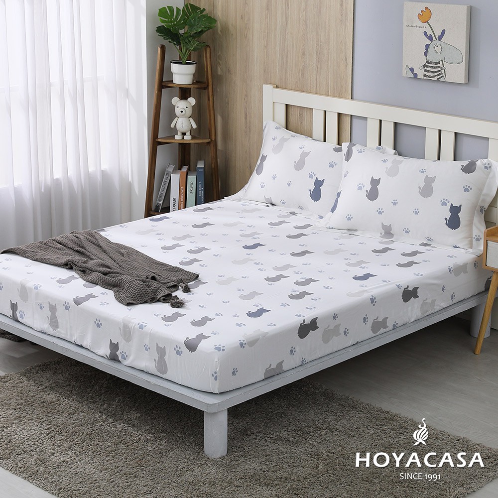 HOYACASA貓咪圓舞曲-100%天絲枕套床包三件組(雙人/加大)