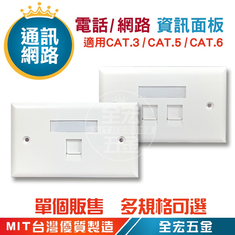 CAT3 Cat5 Cat6 資訊面板 資訊蓋板 彈跳防塵蓋 遮蔽 蓋板 面板 電話 網路 1孔 2孔 長形 全宏五金