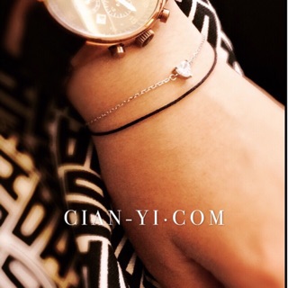 CIAN-YI·COM | 925純銀 | 經典心型鑽-黑繩手鍊/手環