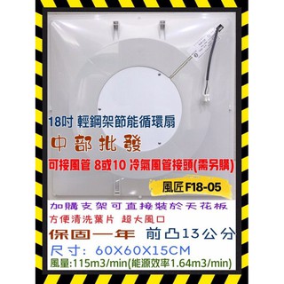 風匠 F18-05 18吋 輕鋼架風扇 AC110V/220V 輕鋼架節能扇 天花板節能扇 坎入式風扇 對流扇 台灣製造