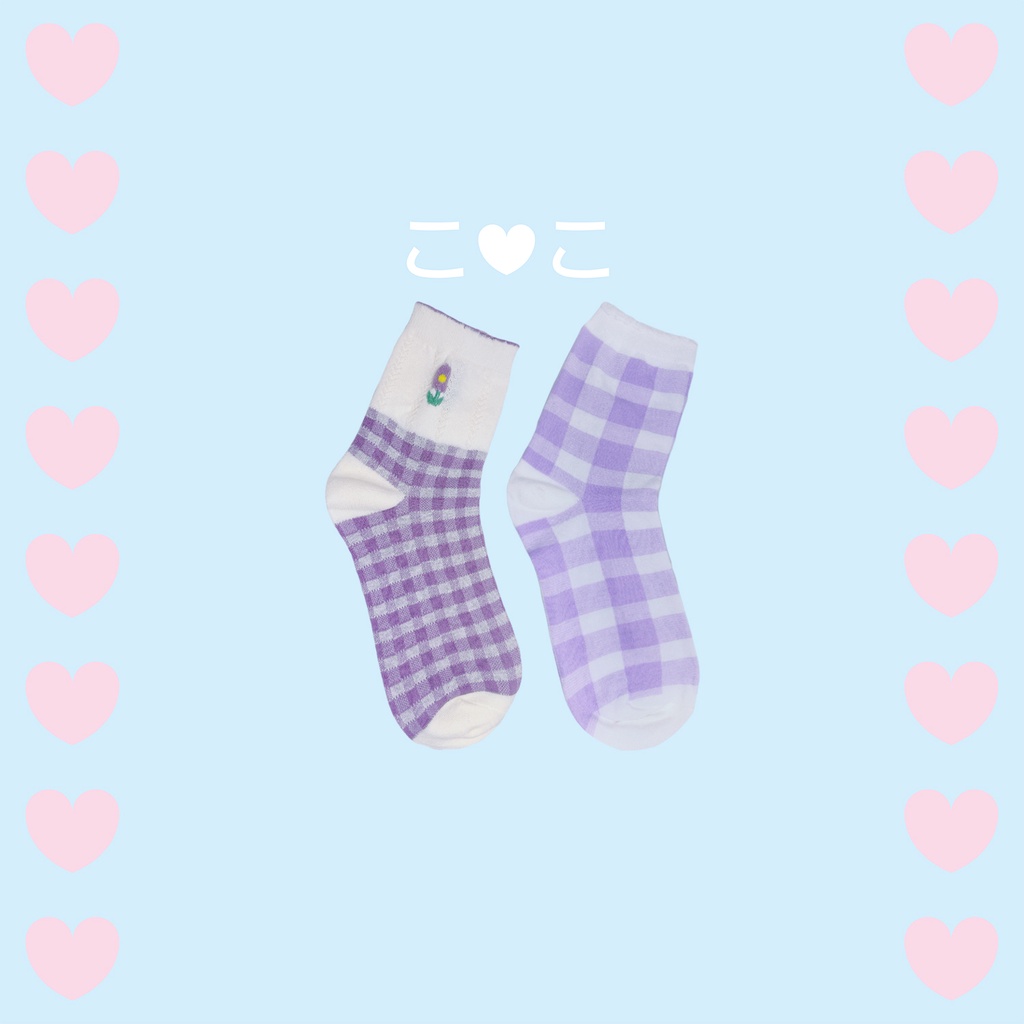正韓紫色格紋造型襪子