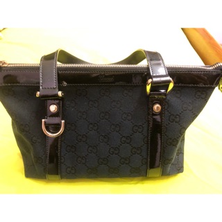 Gucci 緹花布 托特包 手提 肩背 漆皮 黑