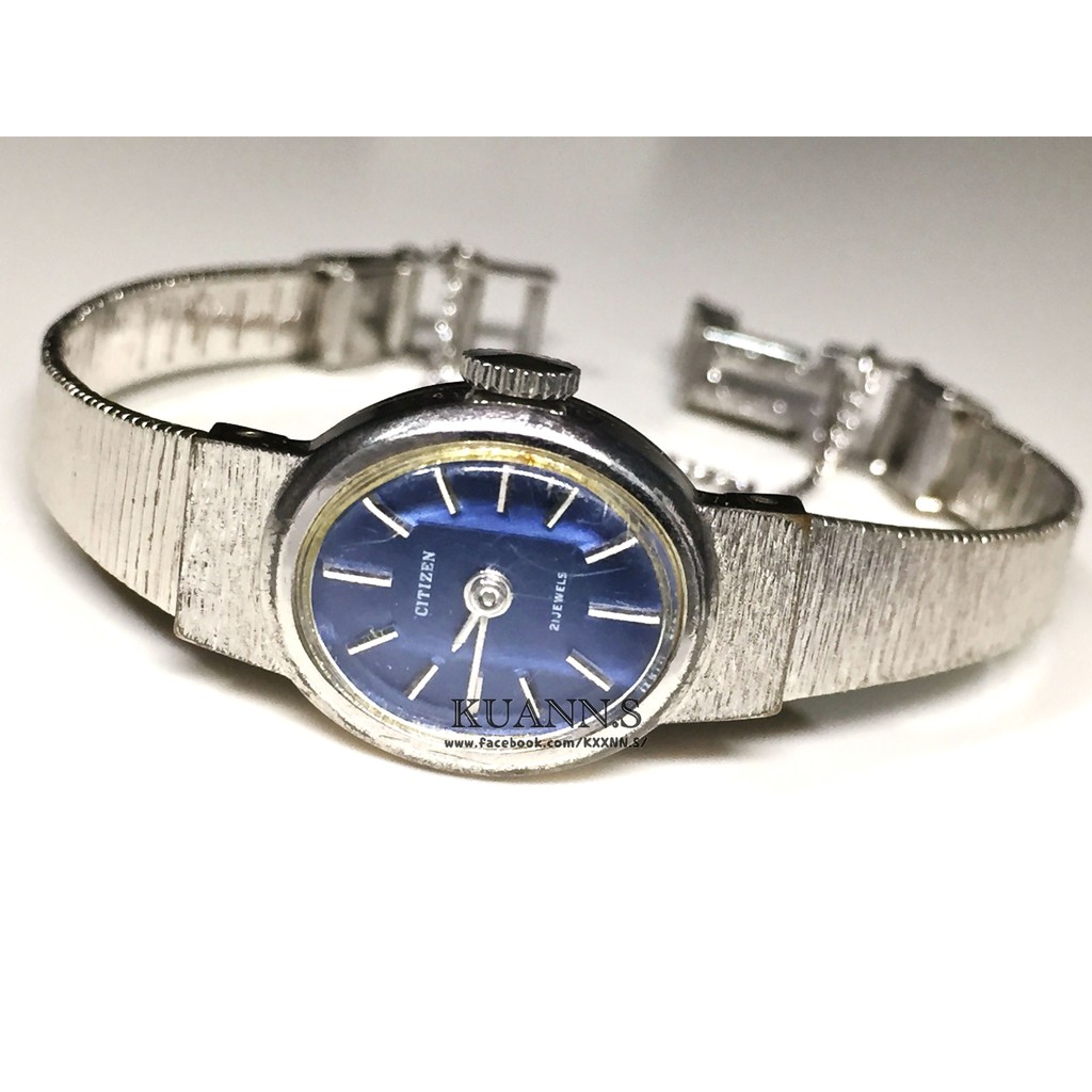 ::KUANN 於小飾::日本 CITIZEN 星辰 W.G.P. 海藍色 銀色 橢圓 機械錶 | 古董錶 復古錶 小錶