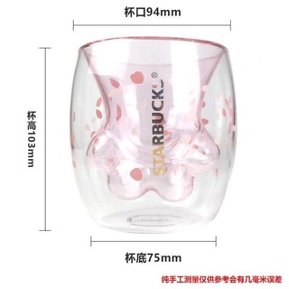 星巴克STARBUCKS 星巴克 粉紅櫻花熊掌貓掌杯 雙層水杯玻璃 6foz 177ml