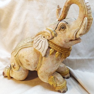 &lt;印度品味老件藝術品&gt;古印度柚木座象~ 彩繪大象擺飾 老件 全實木雕刻 ~ 居家風水 開店展示~藝術欣賞品味高尚