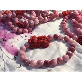 9065天然粉硨磲女王貝8mm19顆硃砂手串硃砂手鍊硨磲手鍊胭脂螺手串天然硨磲貔貅款