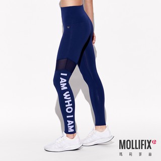 Mollifix 瑪莉菲絲 不對稱透網高腰動塑褲 (經典藍)/瑜珈服/Legging