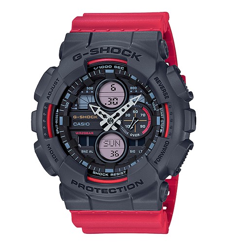 CASIO  GA-140-4A G-SHOCK 復古防磁雙顯男錶 樹脂錶帶 灰X紅撞色 防水200米 國隆手錶專賣店