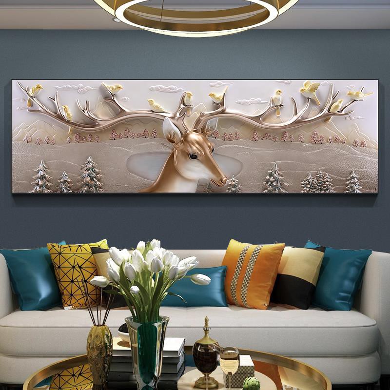 現貨批發3d立體浮雕裝飾畫客廳沙發背景大氣橫幅現代簡約麋鹿招財歐式墻畫適合各種場合 蝦皮購物