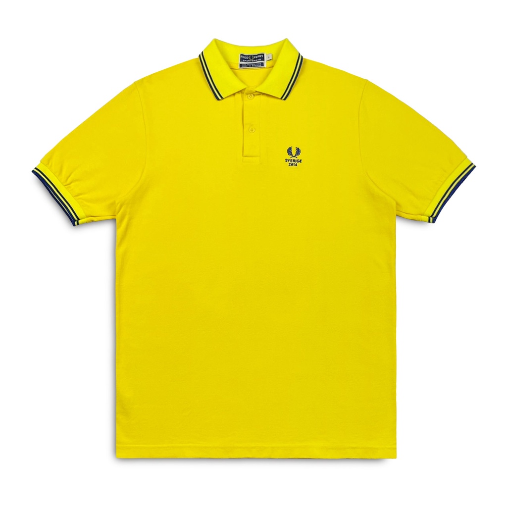 [極新品] Fred Perry 英國麥穗 奶油黃色底藍邊 素面網眼POLO衫 稀有英國製 L號