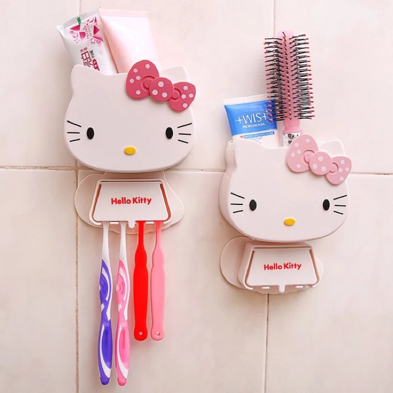 🐱kitty貓牙刷架 多色可選 牙膏架黏貼式壁掛牙具座 梳子雜物都能放 浴室收納 居家衛生間 刷牙 實用 節省空間