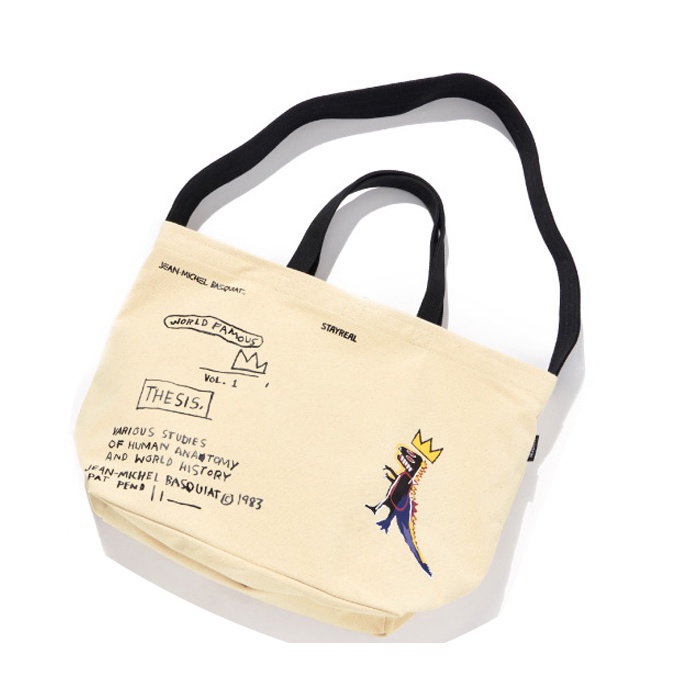 STAYREAL x Basquiat 巴斯奇亞小恐龍帆布包 BS22003 米白 側背包 手提包