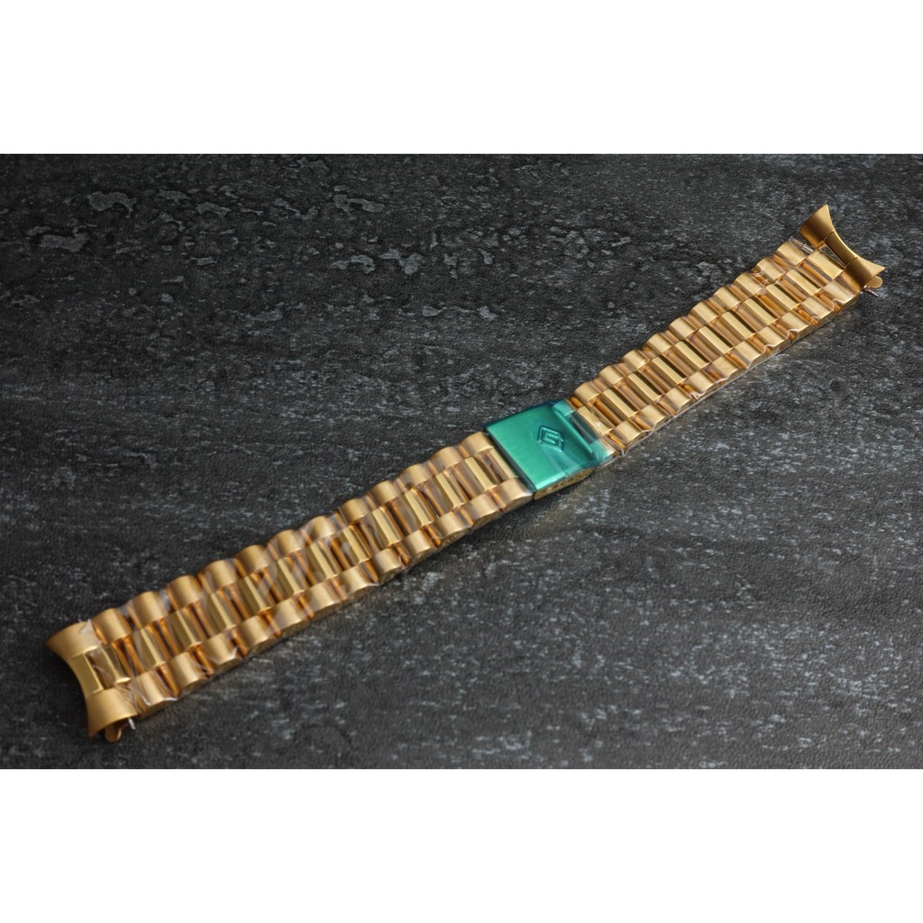 彎頭實心不鏽鋼製20mm金色蠔式王者之風總統帶不鏽鋼單折扣有效替代同規格錶帶