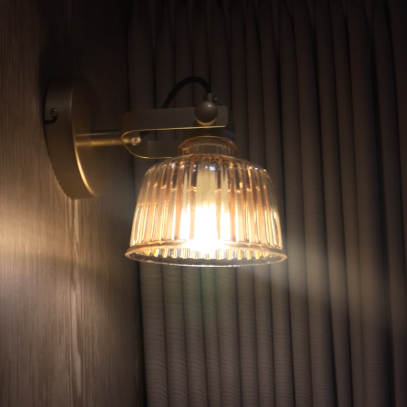 歐風 美式 巴洛克 玻璃 琥珀色 干邑色 E14壁燈 燈罩可調角度 鐵材 附贈飛利浦燈泡