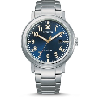 CITIZEN 星辰錶 簡約時尚光動能三針藍面鋼帶男錶 球面玻璃 40mm AW1620-81L 台灣原廠公司貨保固2年