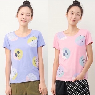 a la sha「全新、粉S」圓圈印花表情繡花短袖T恤