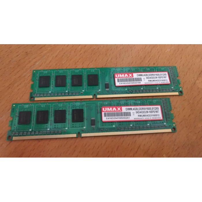 UMAX DDR3 1600 4GBX2=8GB 單面同顆粒 雙通道 桌上型電腦規格