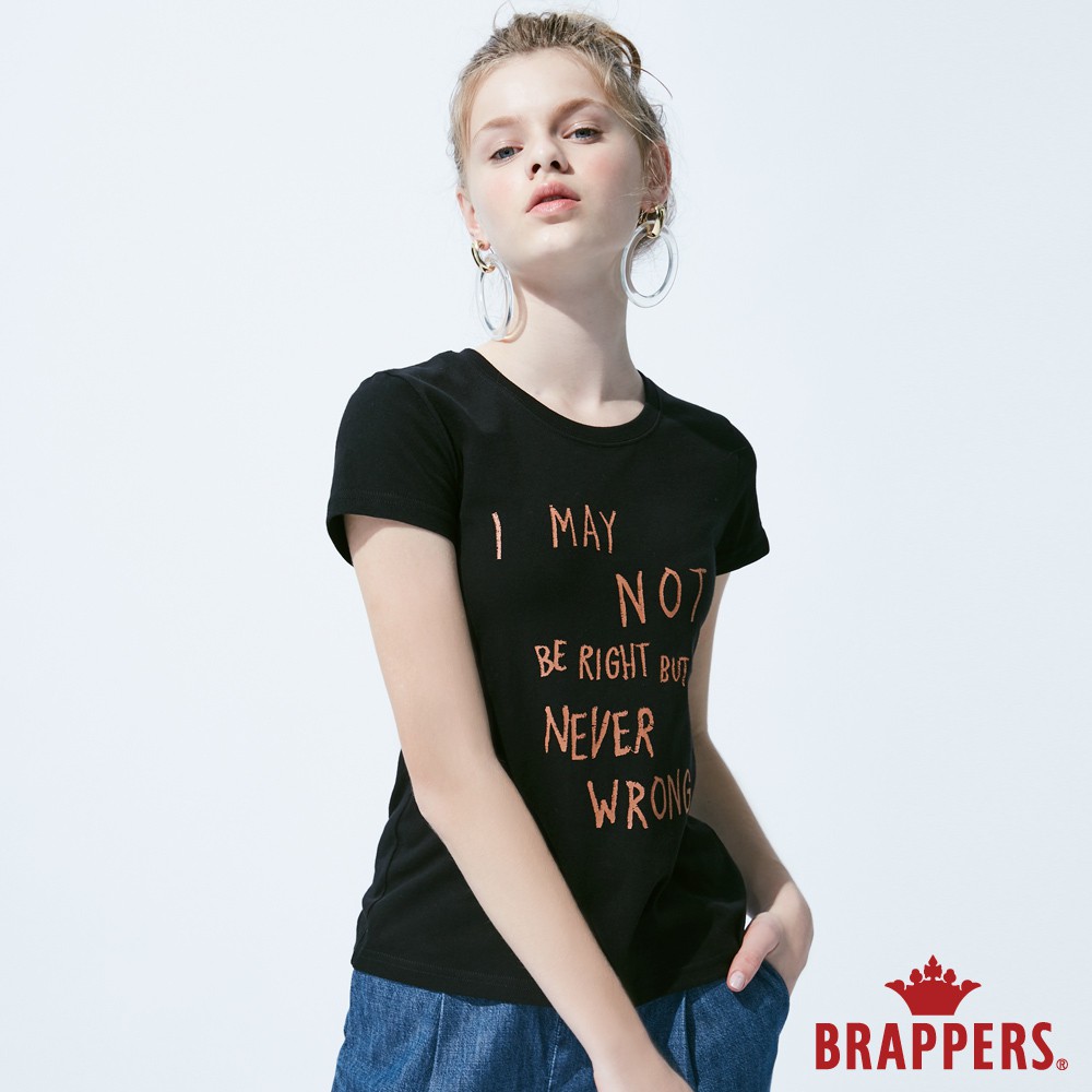 BRAPPERS 女款 仿繡字母印花短袖T恤-黑
