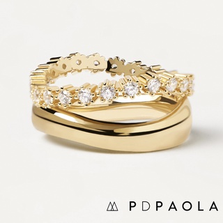 PD PAOLA 西班牙時尚潮牌 白鑽S波浪戒指 簡約金色戒指 雙層設計 MOTION GOLD