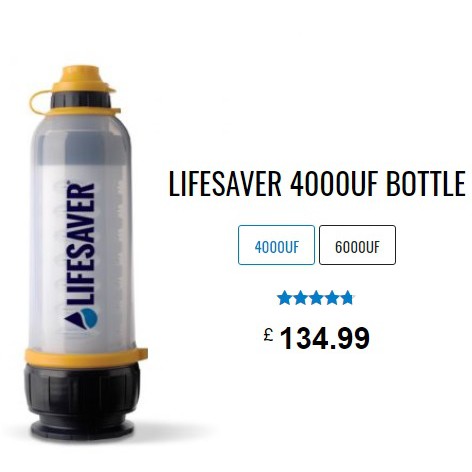 防災食物~(台灣官方現貨)Lifesaver 4000 戶外淨水水壺，防災 ，求生