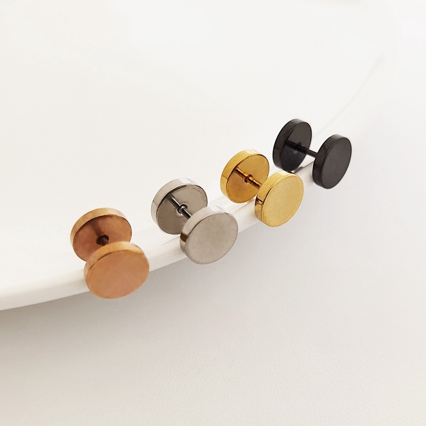 316鈦鋼耳環 啞鈴 圓餅耳環 鎖螺絲耳環 【UME】耳針式 假擴耳 醫療鋼 男生耳環 女生耳環