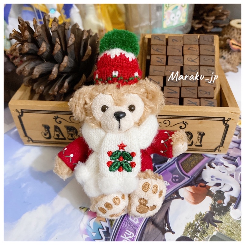 日本海洋迪士尼 聖誕節限定 絕版品 Duffy 冬季圍巾毛帽 坐姿 達菲 娃娃吊飾 鑰匙圈
