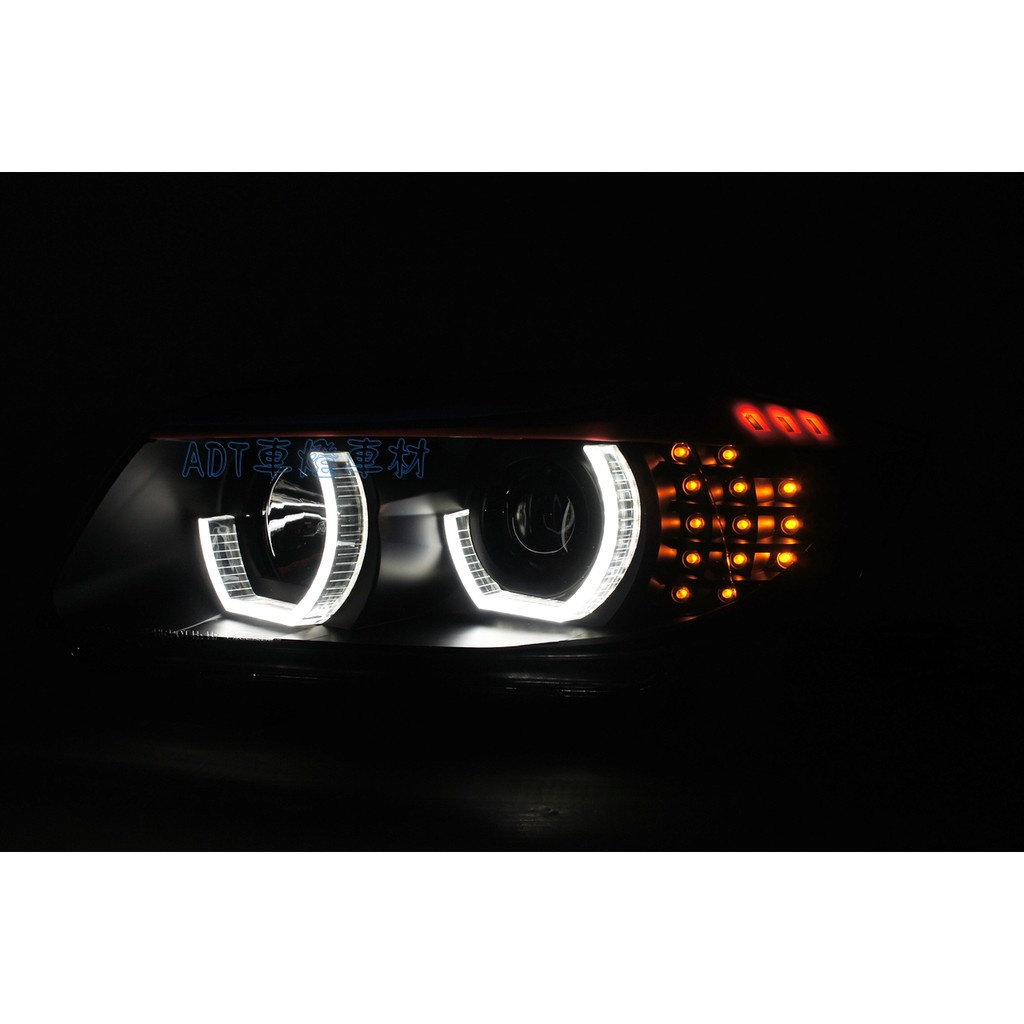 K.A.M. BMW E90 E91 LCI M款三色 U型光圈魚眼+LED方向燈黑底大燈一組