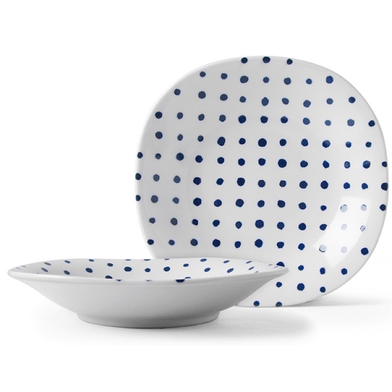 【Lily35Home】 有田燒 輕量瓷 藍漩渦/藍水玉 四圓角湯盤 餐盤 瓷盤 水果盤 甜點盤 點心盤 蛋糕盤 盤子