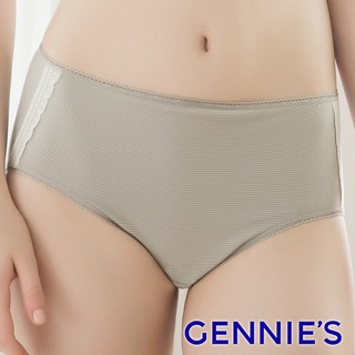 【Gennies 奇妮】咖啡紗蕾絲花邊孕婦中腰內褲-條紋灰(GB35)