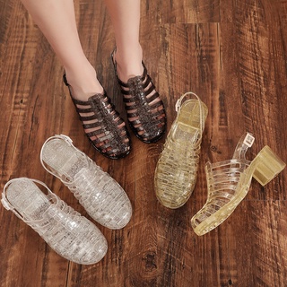 包頭涼鞋女高跟鞋透明水晶塑料涼拖鞋防滑防水雨鞋沙灘鞋
