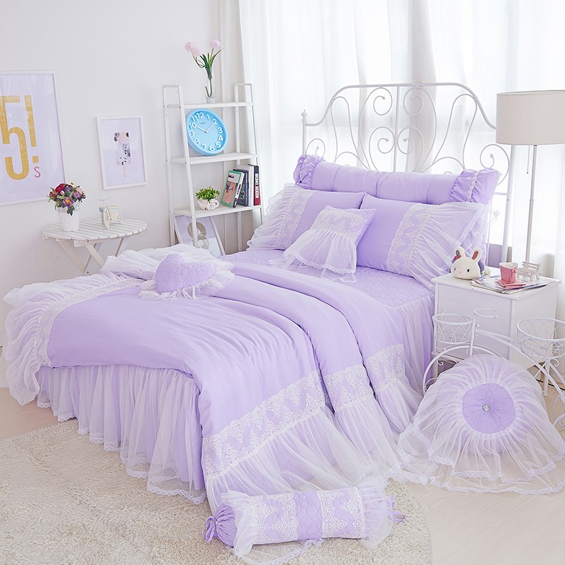 天絲鋪棉床罩組 蕾絲 紫 100%天絲 蕾絲床罩組 床裙組