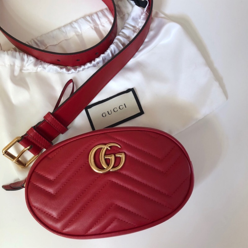 Gucci Marmont 古馳 馬夢belt bag 專櫃公司貨 附購證 保證正品 山字車紋牛皮拉鍊手拿/腰包