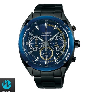 WIRED 黑鋼藍圈三眼計時腕錶 46mm AY8024X1 VK63-KMB0SD 台灣公司貨保固一年