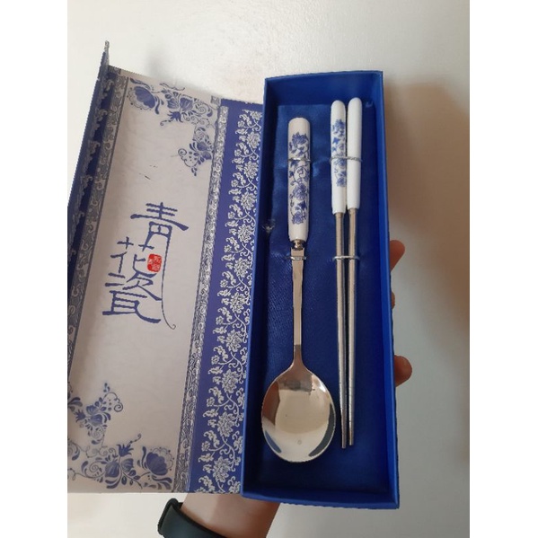 青花瓷餐具組 不鏽鋼筷子湯匙兩用組