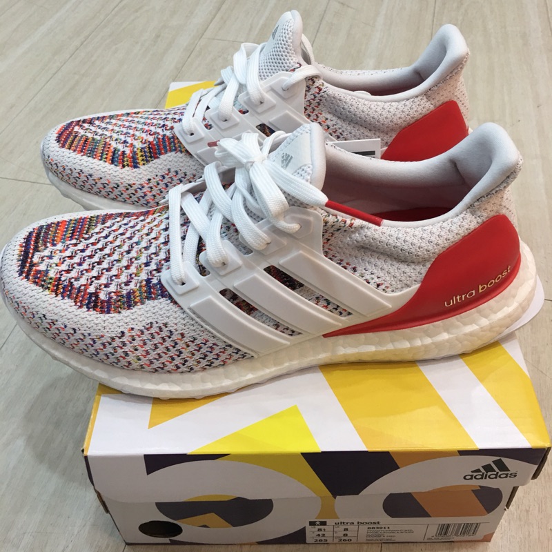{Moli}Adidas Ultra Boost 2.0 Multi Color 白紅 彩虹 編織 男鞋 BB3911