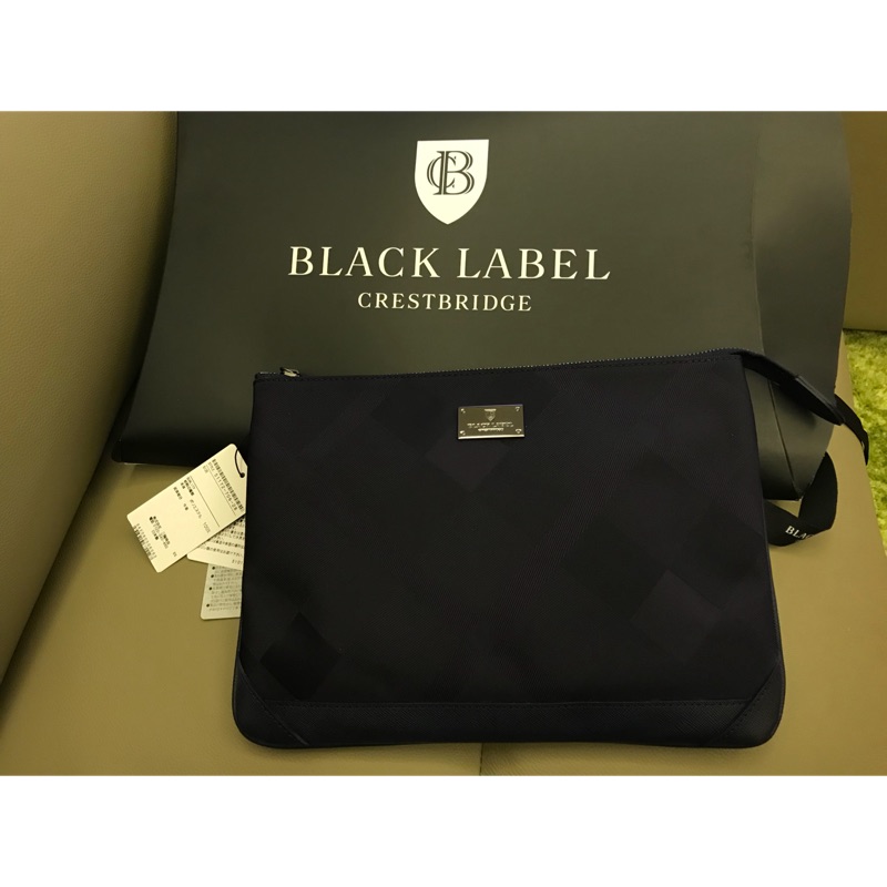 全新日本製黑標black label crestbridge深藍色格紋大手拿包中性英倫風 