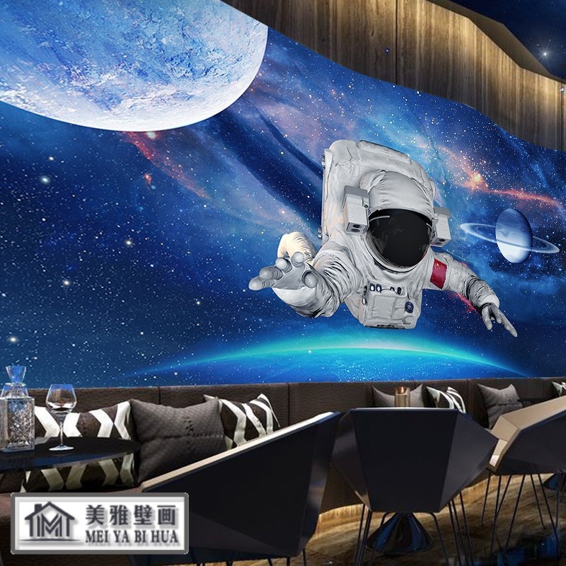 明星經典同款宇宙星空壁畫墻布星際宇航員壁紙網咖網吧酒吧ktv天花板吊頂墻紙 蝦皮購物