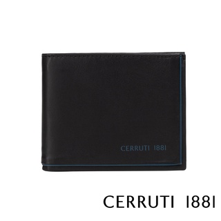 Cerruti 頂級 義大利 小牛皮 男用短夾 6卡 短夾 式附鈔票夾短夾 ROD(黑色 5419M)