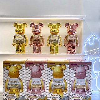 bearbrick黑金暴力熊積木熊電鍍金銀千秋關節可響金粉公仔400%
