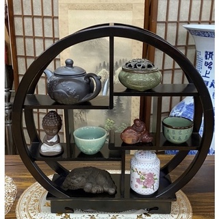 【香川家居】高雄展示廳《小型 圓品架》雞翅木 多寶格 玄關架 大品架 古典圓型 宴王 藝品架 財位 裸空多寶展示架
