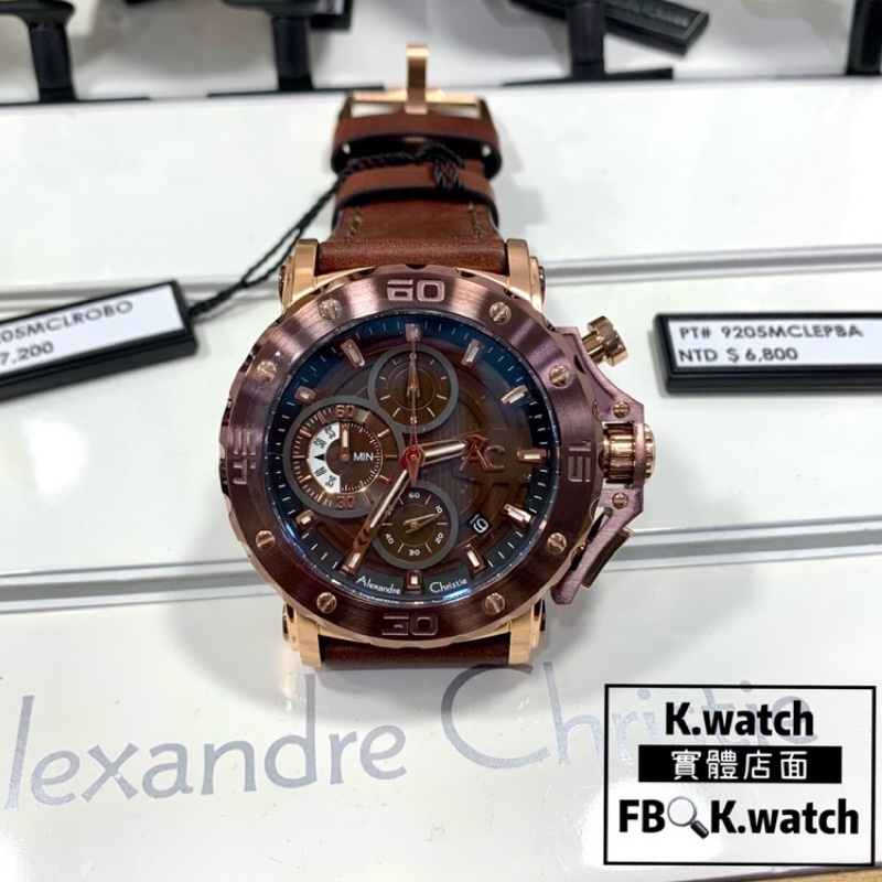 K.watch 實體店面✨Alexandre Christie全台限量款 咖x玫瑰金 三眼紳士皮帶男錶手錶9205MCL