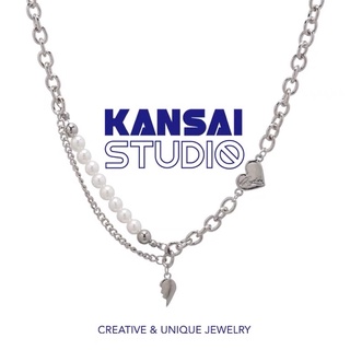 KANSAI新款2021翅膀愛心珍珠粗款拼接項鍊嘻哈冷淡風配飾酷潮飾品