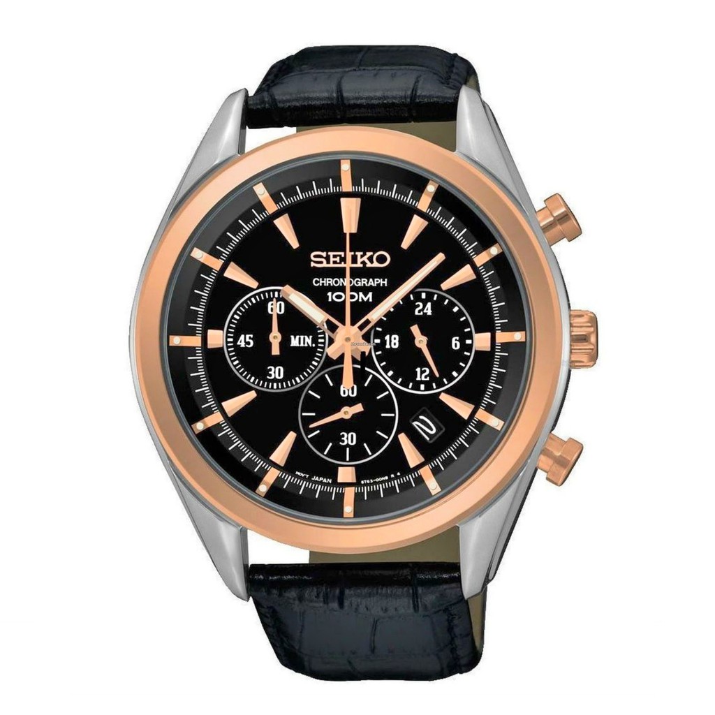 SEIKO  三眼計時 玫瑰金錶圈 黑面盤SSB172P1 精工錶 45mm 【Watch On-line Store】