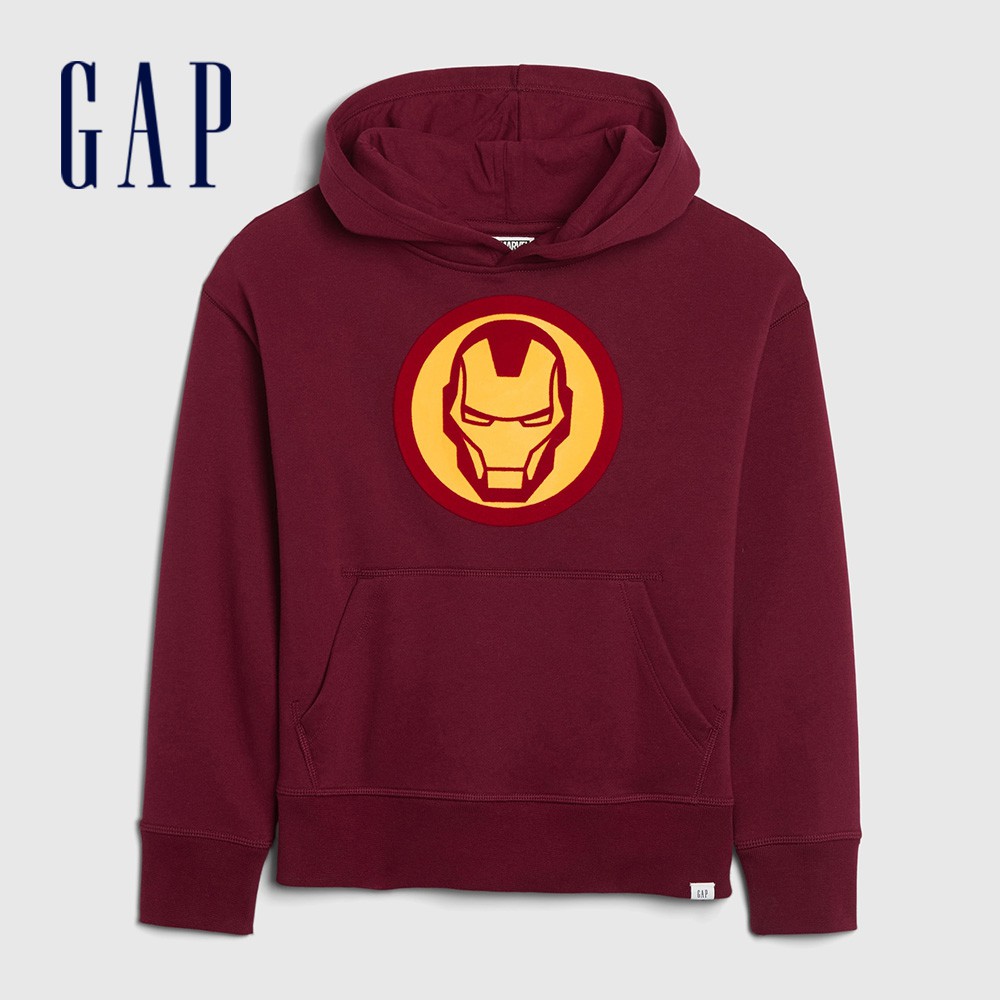 Gap 男童裝 Gap x Marvel漫威聯名 印花長袖帽T-酒紅色(615930)