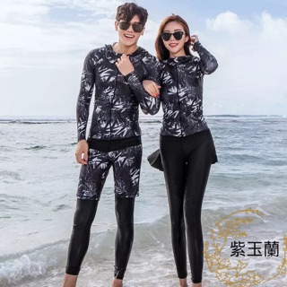 臺灣24H寄出🎊速乾材質情侶連帽水母衣防曬浮潛長袖款泳衣分體個性情侶水母衣衝浪潛水裝紫玉蘭泳衣916高階906