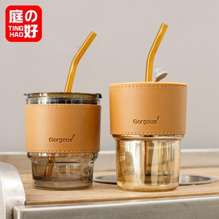 北歐風兩用耐熱玻璃隨行杯咖啡杯杯子女竹節杯隨行冷萃咖啡杯ins風小精緻便攜高顏值吸管杯玻璃杯
